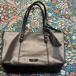 Fossil Silver and Black Tote Bag